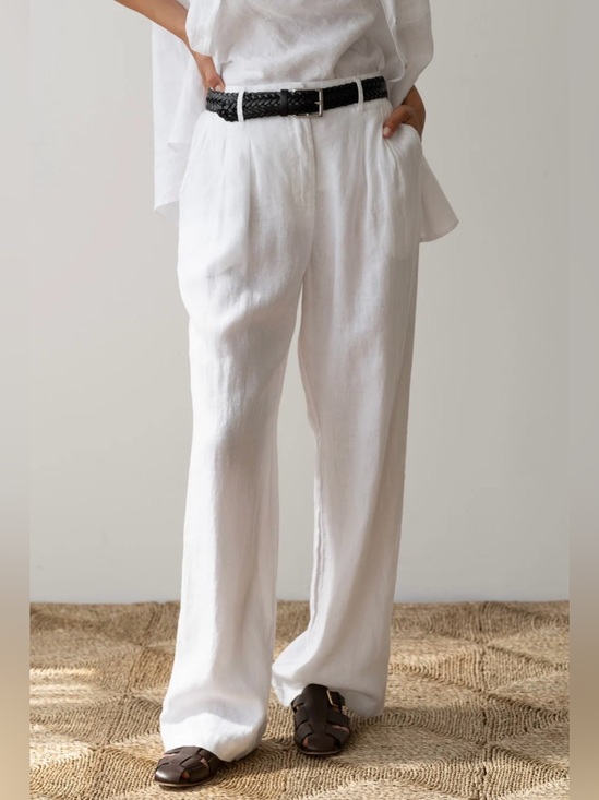 DONNI. Pants - DONNI. The Linen Pleated Trouser powder white 100% size small summer beach